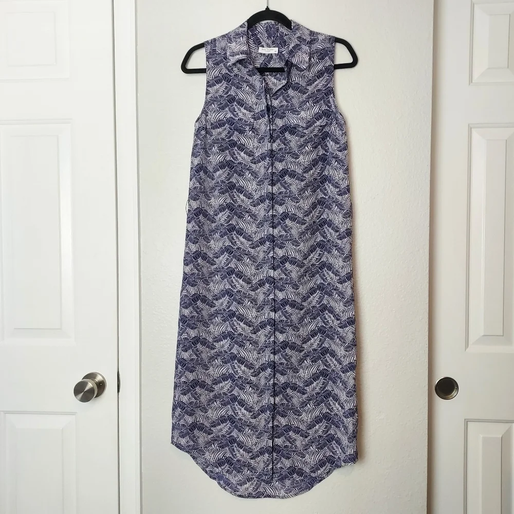 EQUIPMENT Tegan Sleeveless Silk Shirt Dress in Leaf Print Small S